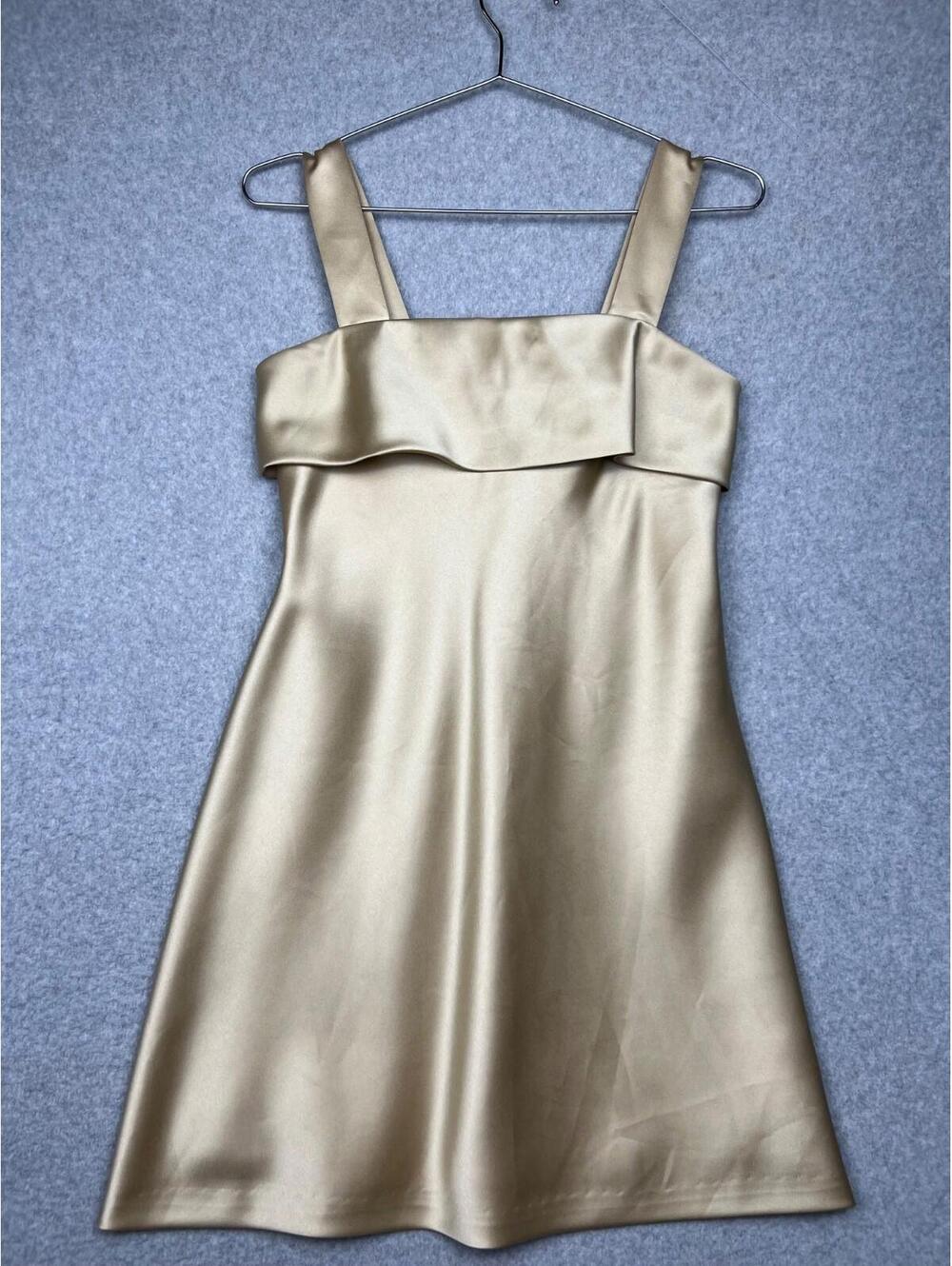 Donna Ricco Mini Dress Womens Petite 4P Formal Wedding Prom Gold Satin Formal